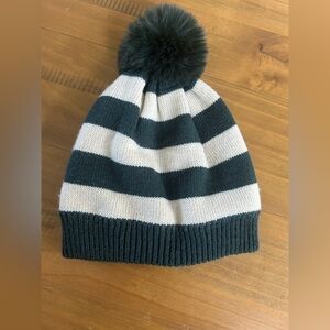 NWT Aerie Striped Green and Cream Pom-Pom Beanie